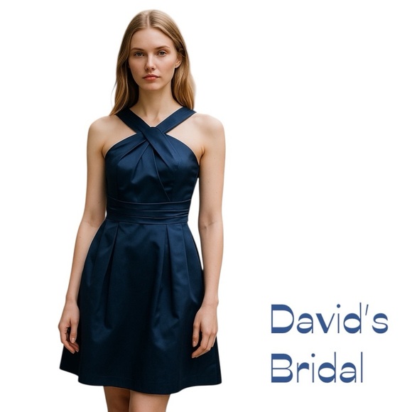 David’s Bridal Navy 100% Cotton Wedding Party Event Dress NWOT Size 6 - Picture 1 of 12